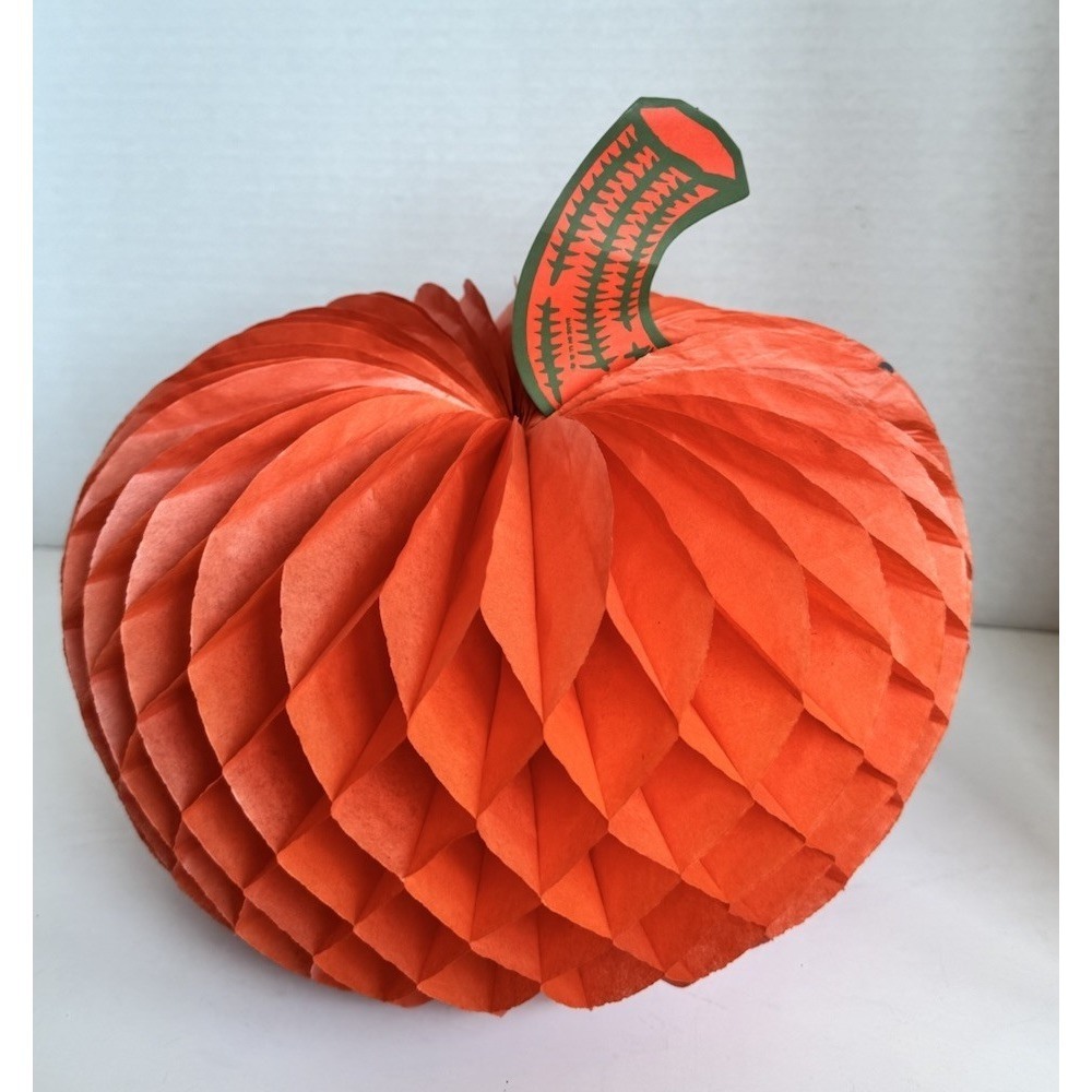 Vintage 1950s Halloween Honeycomb Beistle Pumpkin Crepe Paper Decoration Lot 2